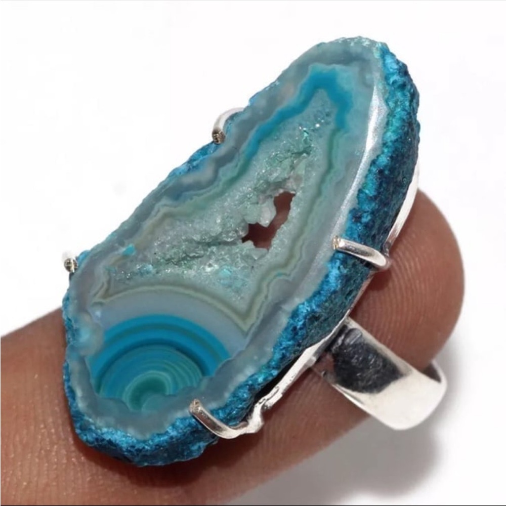 Silver Blue Agate Geode Ring - image 1